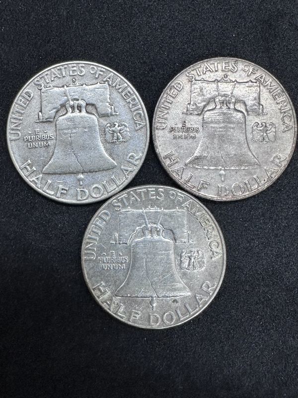 ⑨1951年/1958年/1962年 銀貨 アメリカコイン 50セント硬貨3枚 外国
