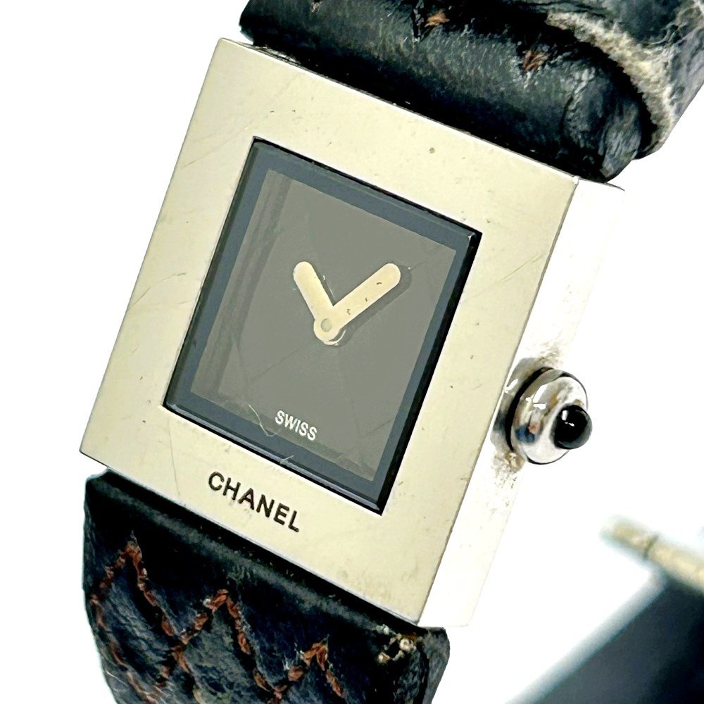 1円スタート】CHANEL シャネル マトラッセ SS×レザー ブラック文字盤