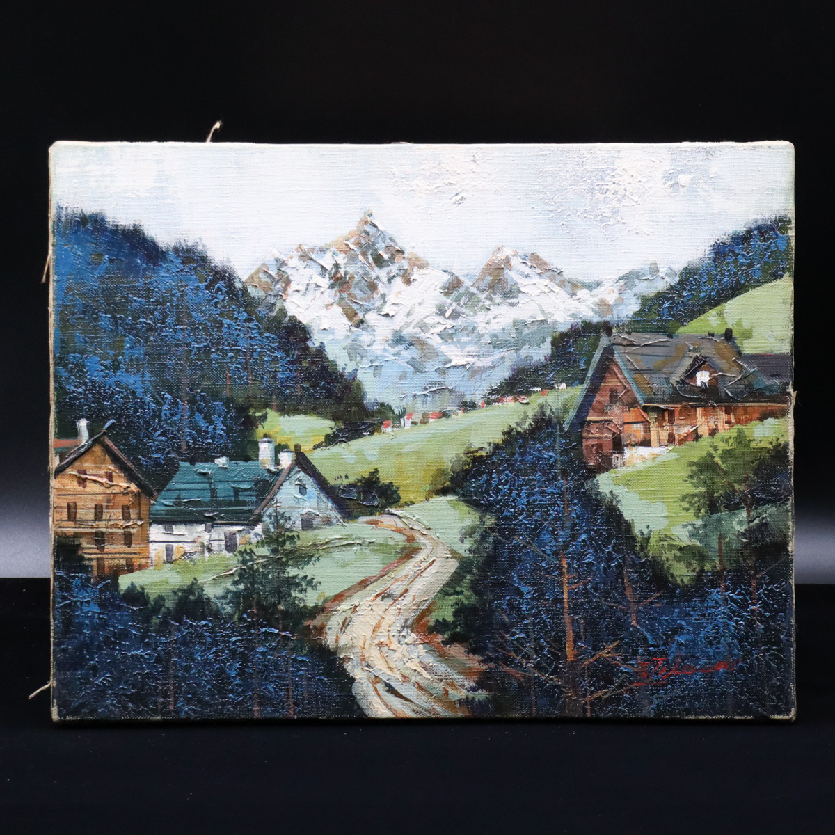 宙】真作保証 竹内敏彦「スイス風景」肉筆油彩 F6号 サイン有 額装 元