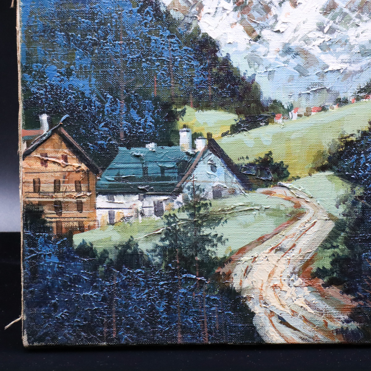 宙】真作保証 竹内敏彦「スイス風景」肉筆油彩 F6号 サイン有 額装 元