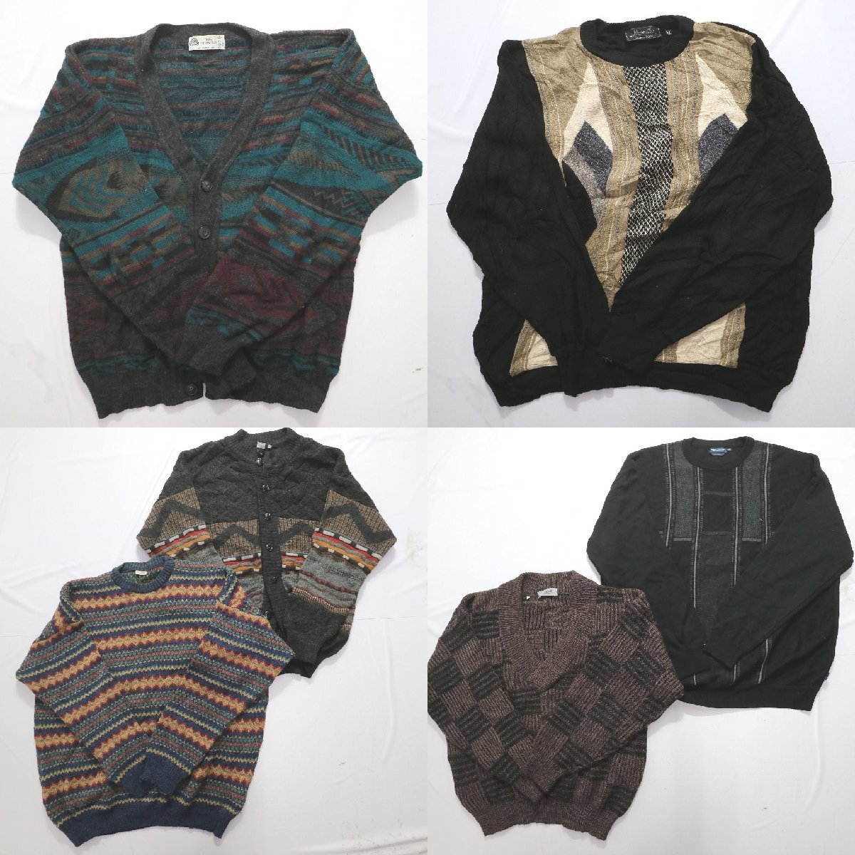 ◎イタリア製ニット set カーディガン デザイン系 他 (メンズ3XL/2XL/XL） 6枚セット まとめ売り 古着卸 1円スタート ＫＮ-4 MQ4044