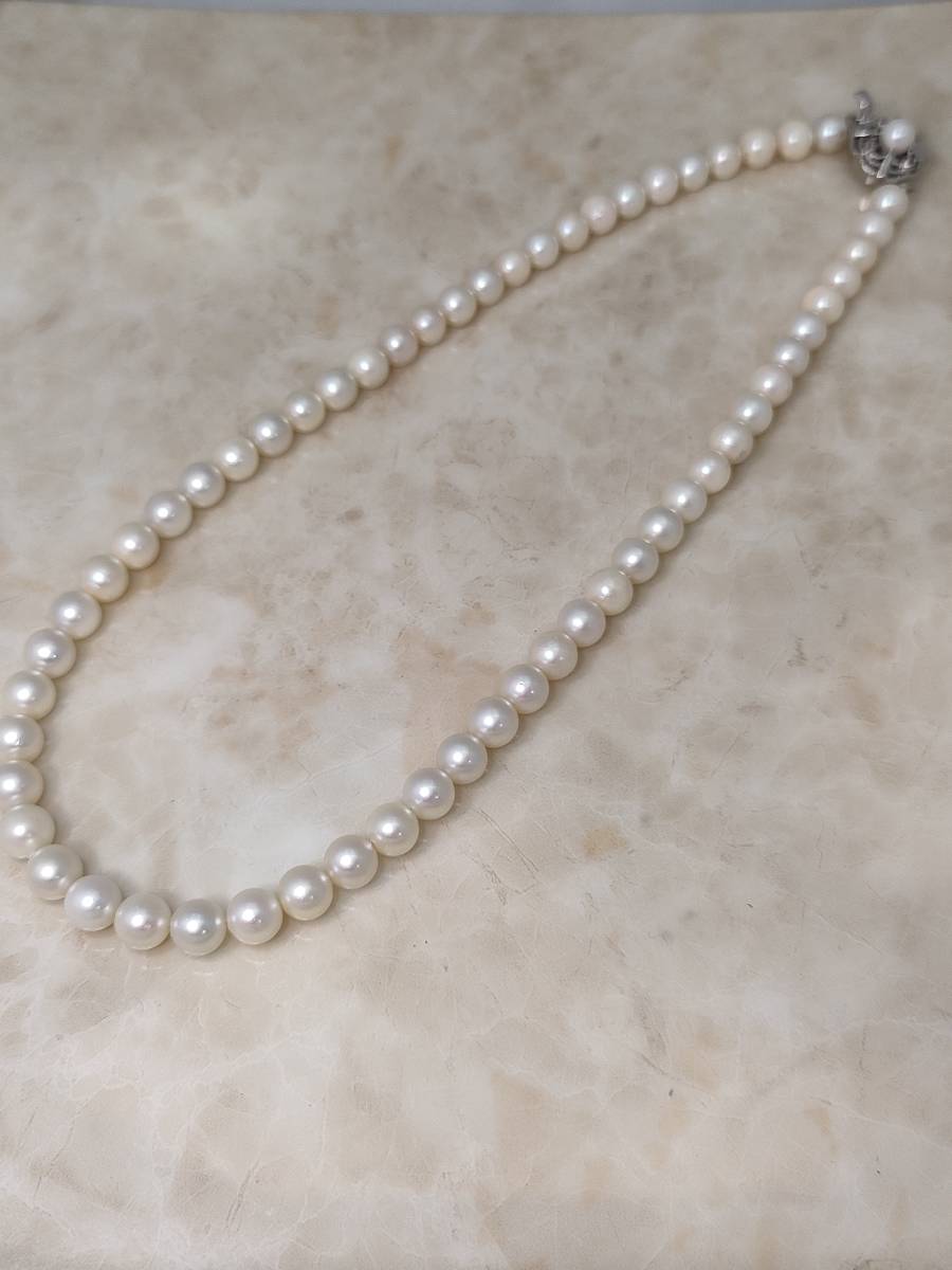 a896　アコヤパールネックレス　直径約6.7mm　全長約42cm　金具シルバー