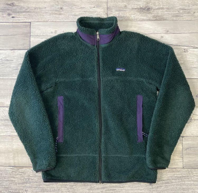 90s USA製　patagonia レトロカーディガン　PEF パタゴニア フリース　グリーン　Mサイズ フリースジャケット 