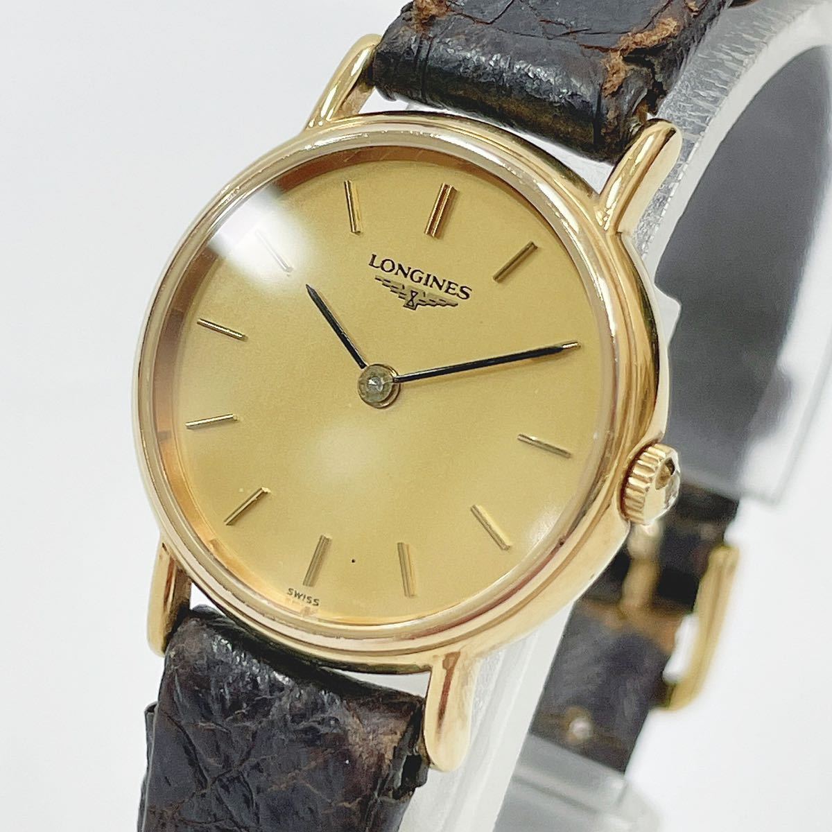 稼動品 電池交換済み LONGINES ロンジン L4.137.2/L175.2 2針 クオーツ レディース 腕時計 ゴールド文字盤 R尼1025○