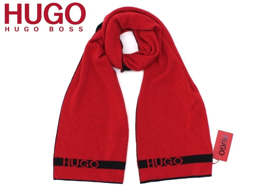 3万新品◇BOSS ヒューゴボス 赤×黒カシミア混マフラー 1円 3万新品◇BOSS ヒューゴボス 赤×黒カシミア混マフラー 1円