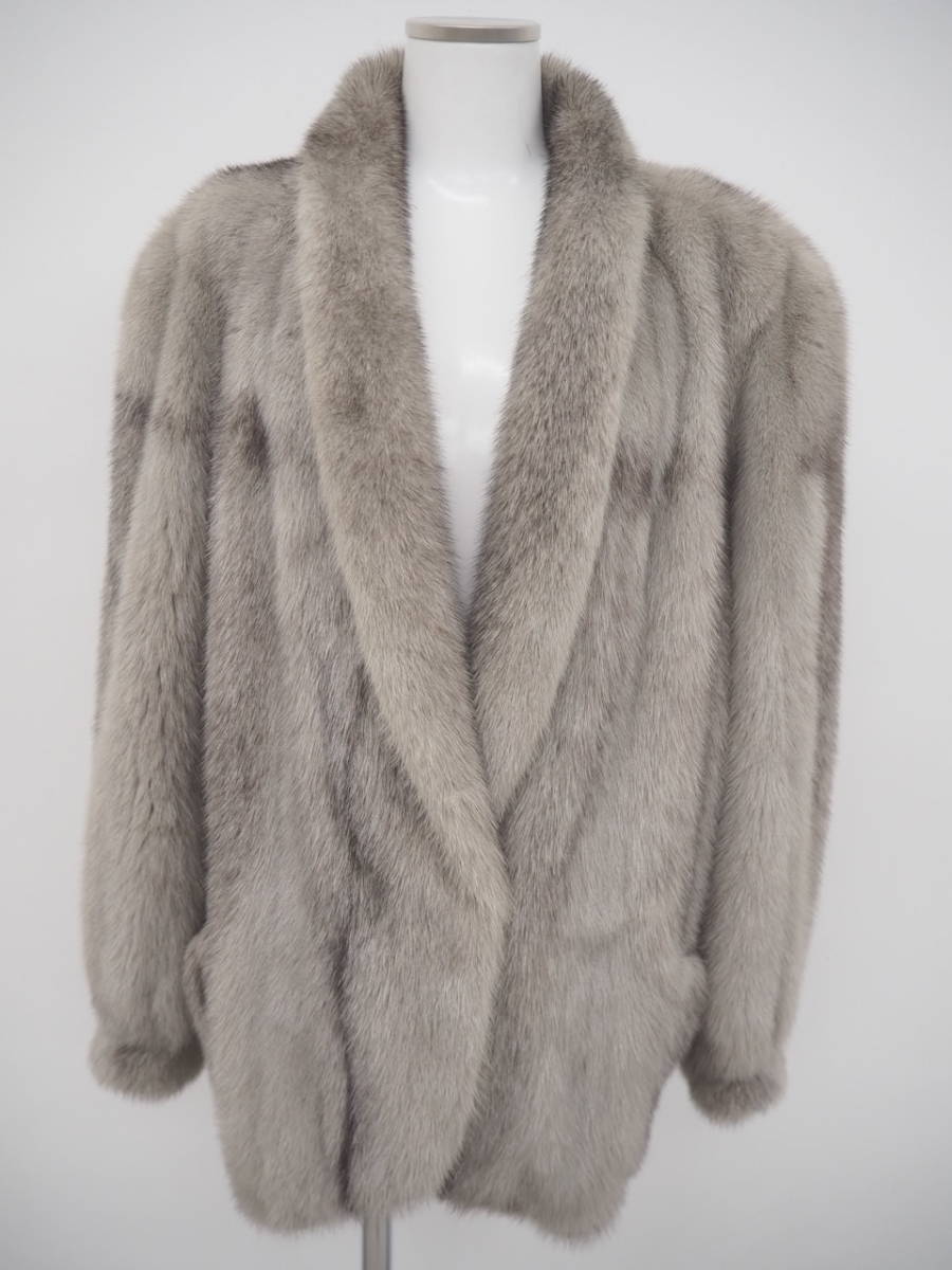 ■染めブラッククロスミンク■ハーフコート■着丈70㎝■裾ラウンドデザイン■SAGAシルバー■