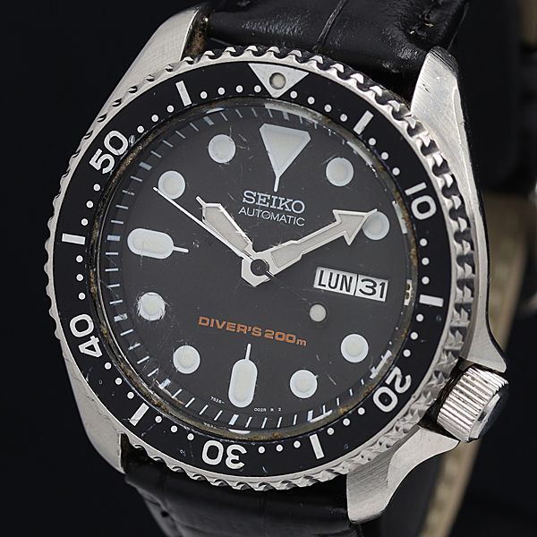 1円 稼働 セイコー 7S26-0020 ダイバーズ 200M AT/自動巻き 黒文字盤 デイデイト メンズ腕時計 OGI 0871200