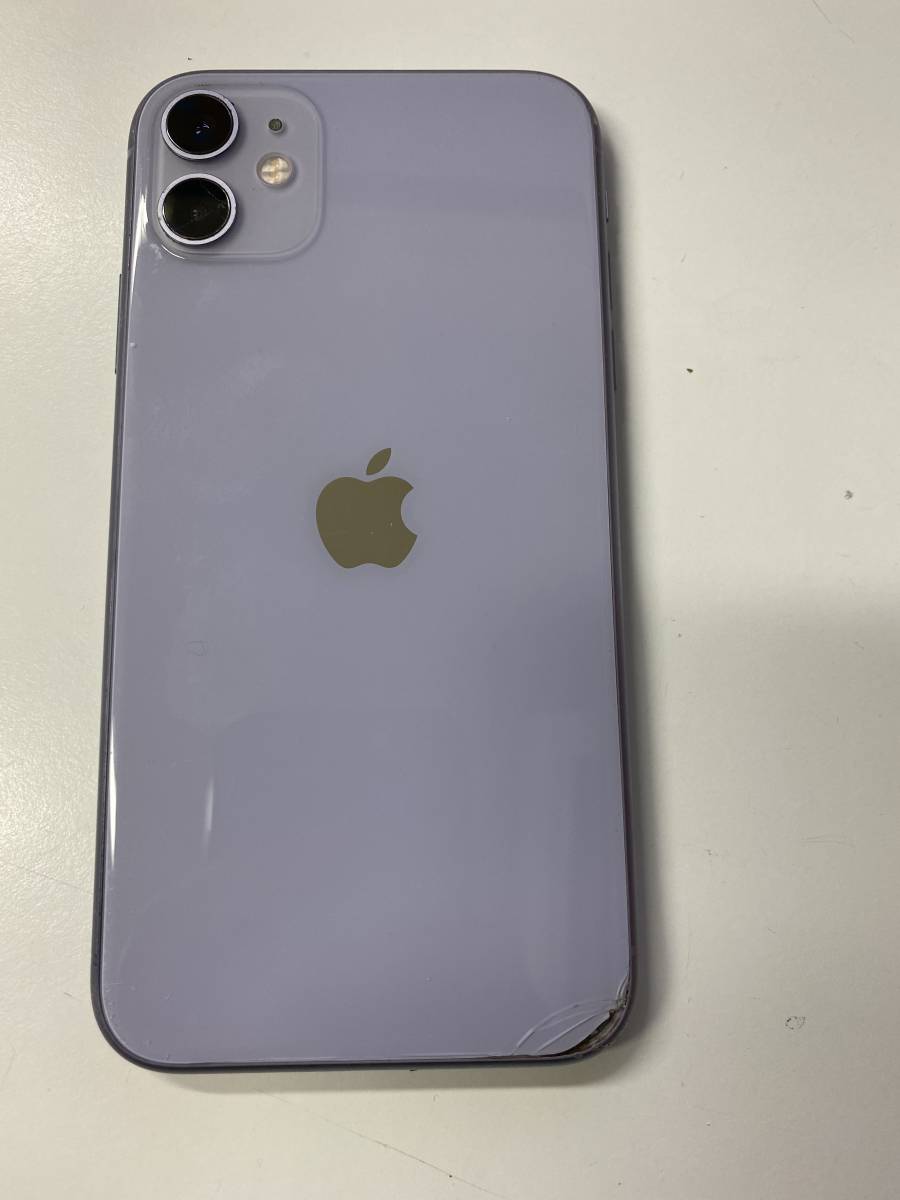 正規品，得価 【背面割れ】ジャンク　iPhone11 64G SIMフリー　パープル　アップルストア購入品◯　アクティベーションロックなし　本体のみ　中古