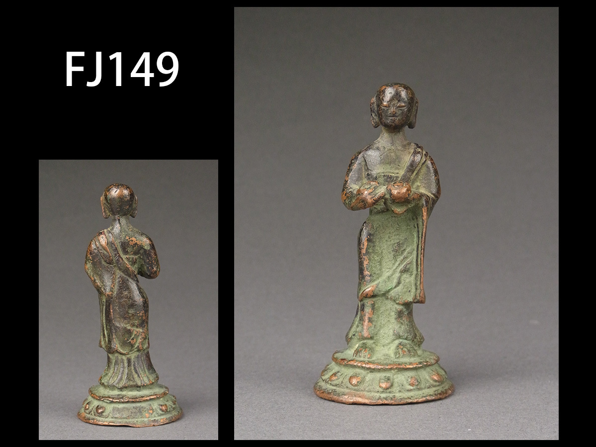 FJ149☆明時代 唐物 法師立像/中国古玩仏教美術銅製仏像托鉢僧 金属