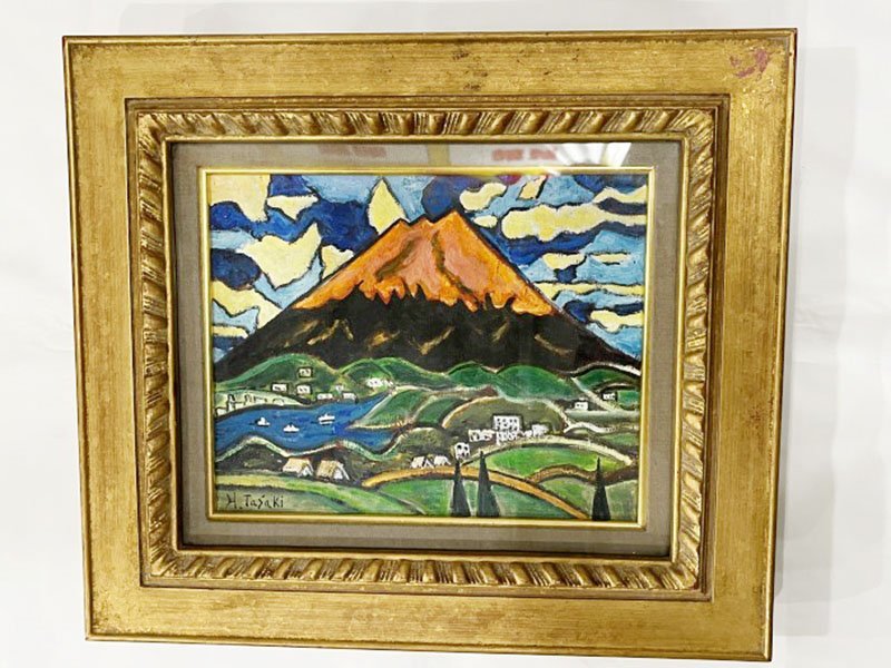 【ト萬】田崎 広助 作品 油絵 『朱富士』額装 風景画 肉筆 H.TaSaKi 世界的活躍 人気実力作家 RD050RNG35
