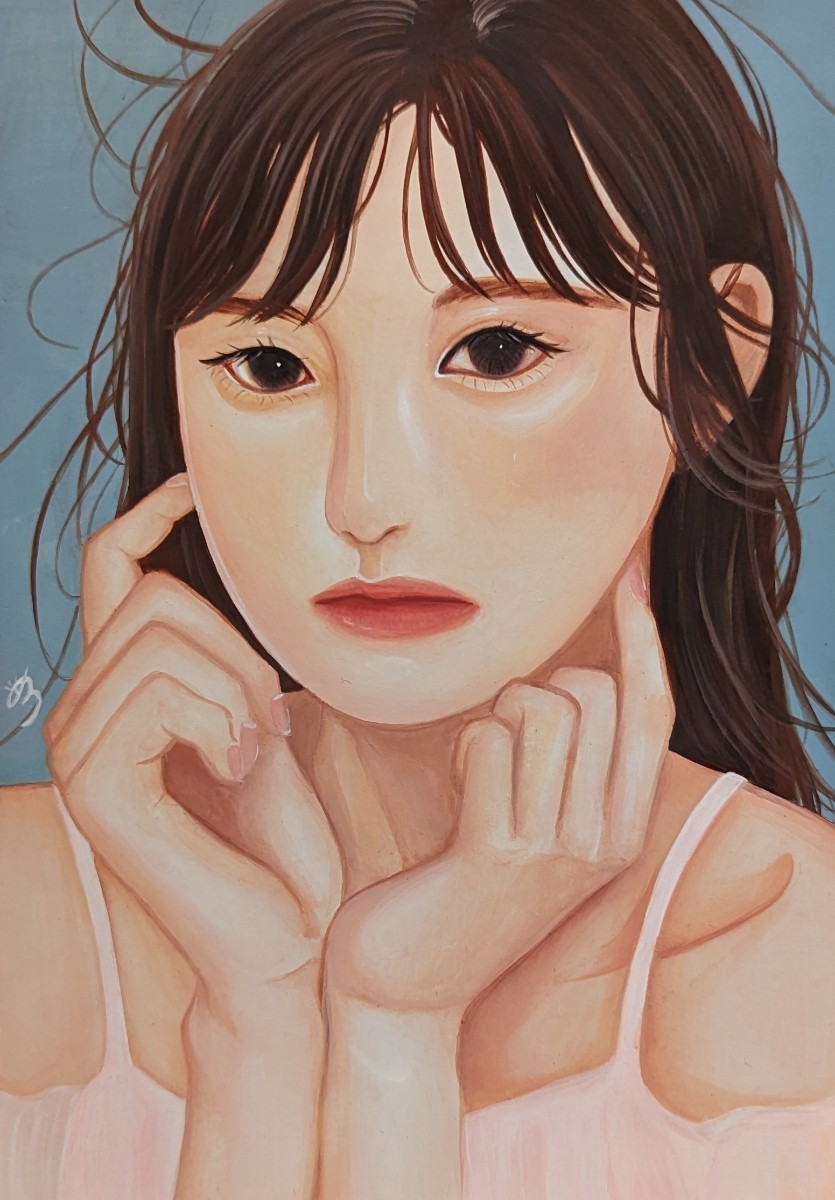 未宇「春風」アクリル/水彩画/人物画/美人画/手描きイラスト 【公式通販】