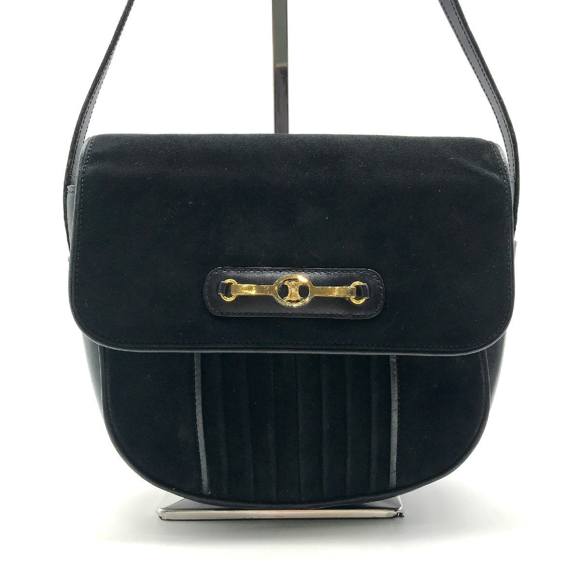 1円 良品 CELINE セリーヌ トリオンフ ホースビット スエード × レザー 