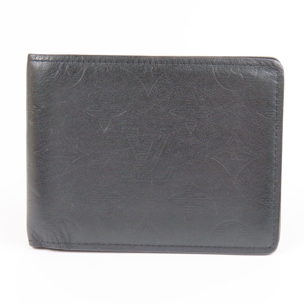 67841★1円スタート★LOUIS VUITTON ルイヴィトン 中極美品 二つ折り札入れ ベタ無 モノグラムシャドウ 二つ折り財布 レザー ノワール