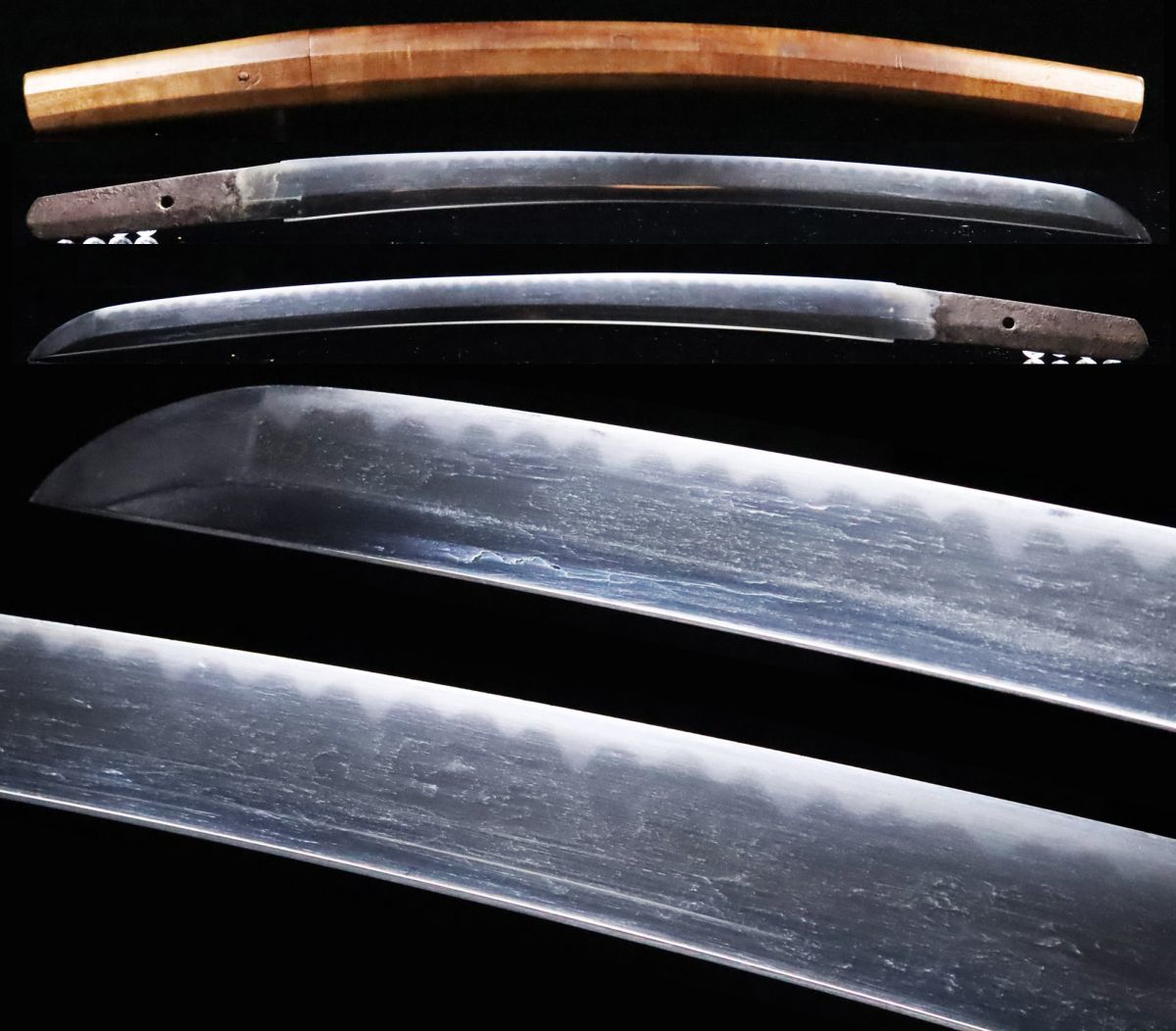 時代武具 脇差 無銘 一尺四寸 三本杉刃紋 江戸期 白鞘 旧家蔵出品[511117ep]