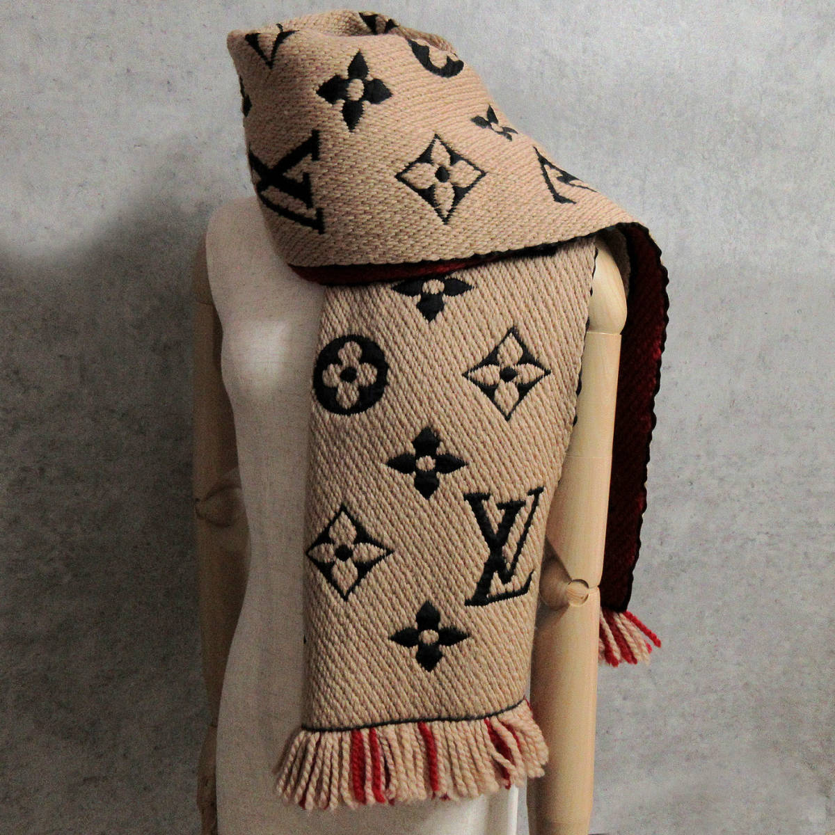 良品 ルイヴィトン LOUIS VUITTON ウール シルク エピ 大判 ショール