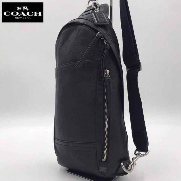 1円 極美品 COACH コーチ トンプソン 70617 ボディバッグ スリングバッグ ショルダーバッグ メンズ レディース レザー 本革 ブラック 黒