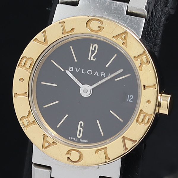 1円 稼動 良品 TLT ブルガリ BB23SG ブルガリブルガリ QZ 黒文字盤 レディース腕時計 SGN 5132600
