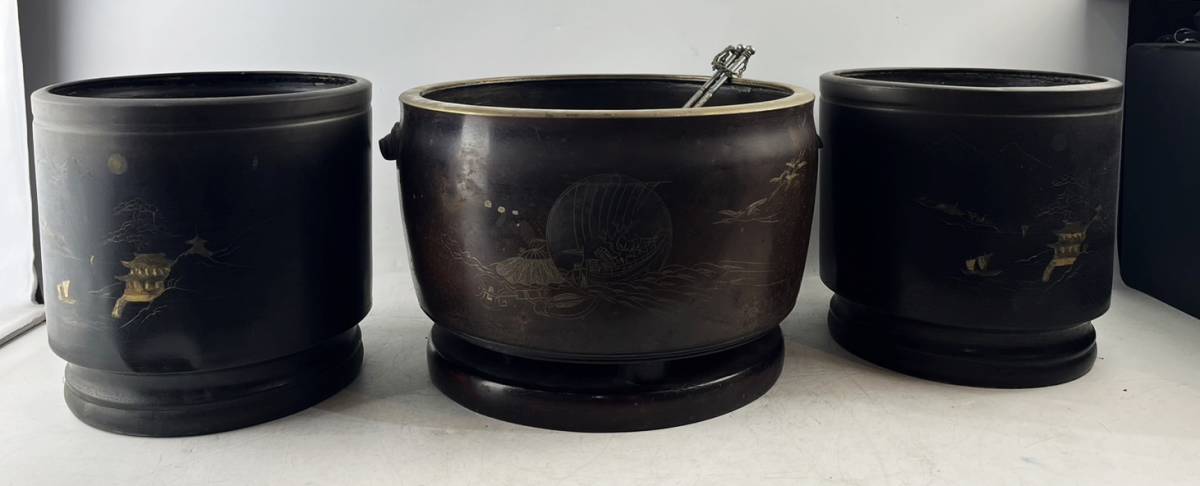 1円～　骨董品　火鉢　金属製　手焙り　まとめ　当時物　暖房器具　詳細不明　銅製？