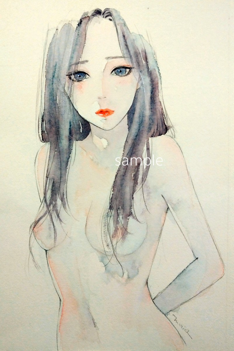 肉筆原画 美人画 水彩画 手描きイラスト 絵画 ドローイング ヌード
