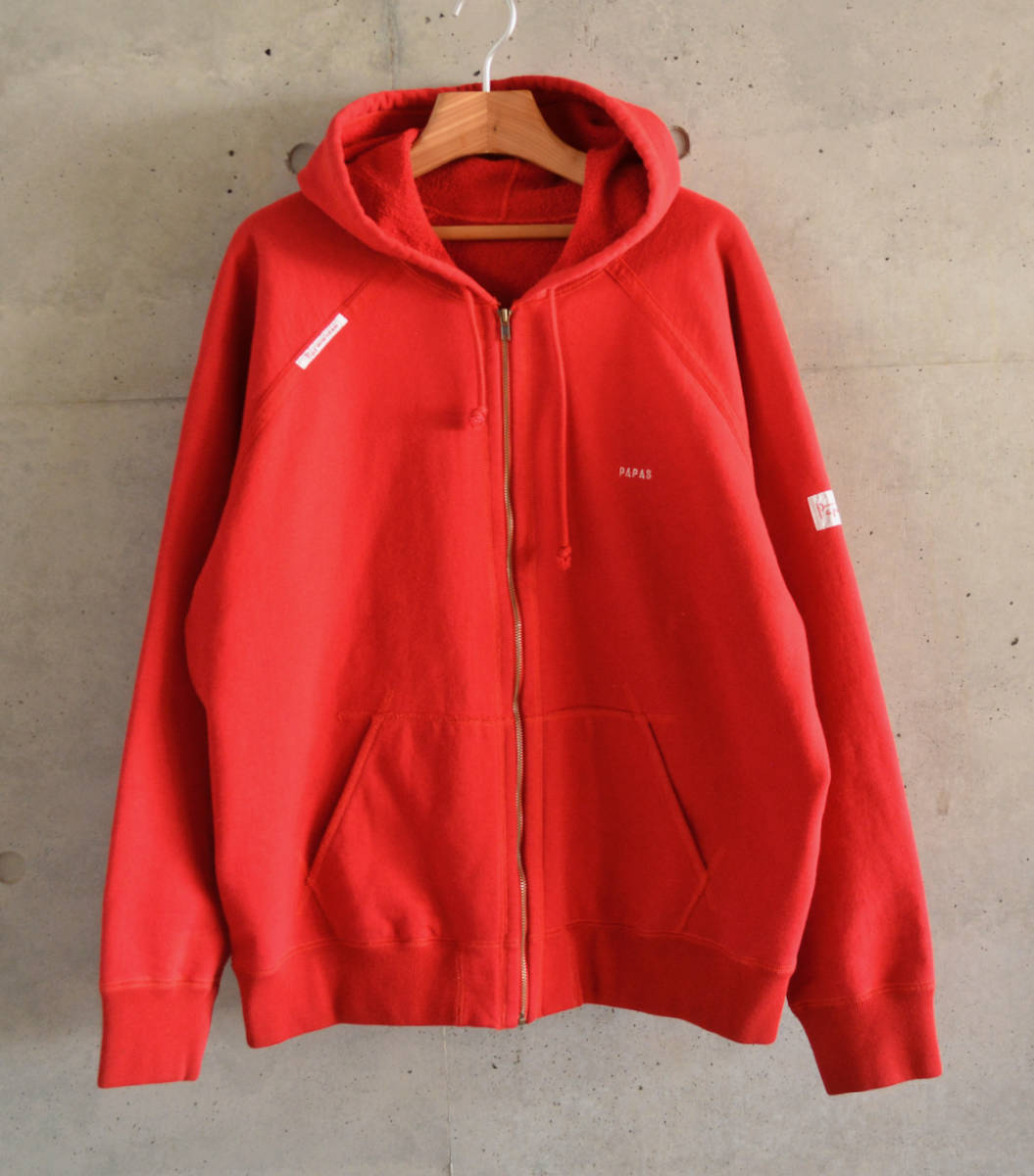 Papas パパス 】赤 ジップアップ パーカー L 赤 Supreme ジップ