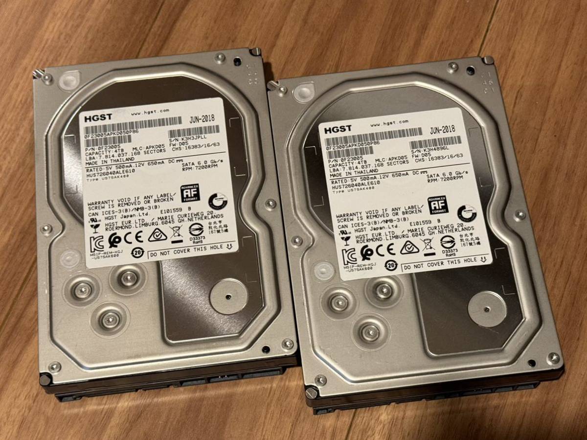 ★検品済み★4TB SATA HDD 2個セットHGST HUS726040ALE610 7200RPM 計8TB 送料520