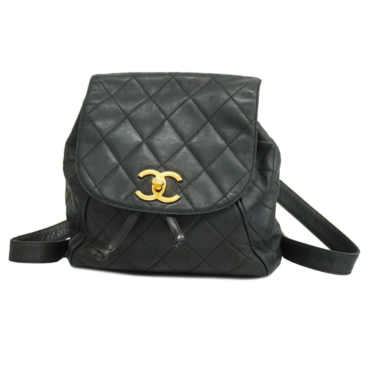 【3de3925】シャネル リュックサック/マトラッセ/ラムスキン/ブラック/ゴールド金具 【中古】 レディース