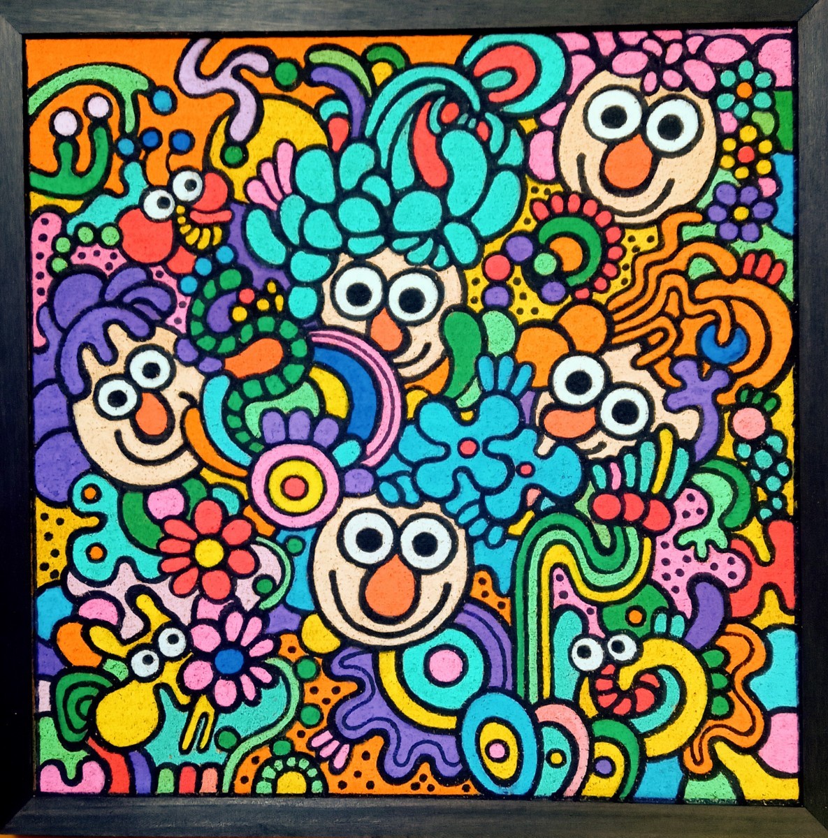 Smile 笑う friends 友達 仲間 楽しい カラフル 真作 肉筆 一点物 原画