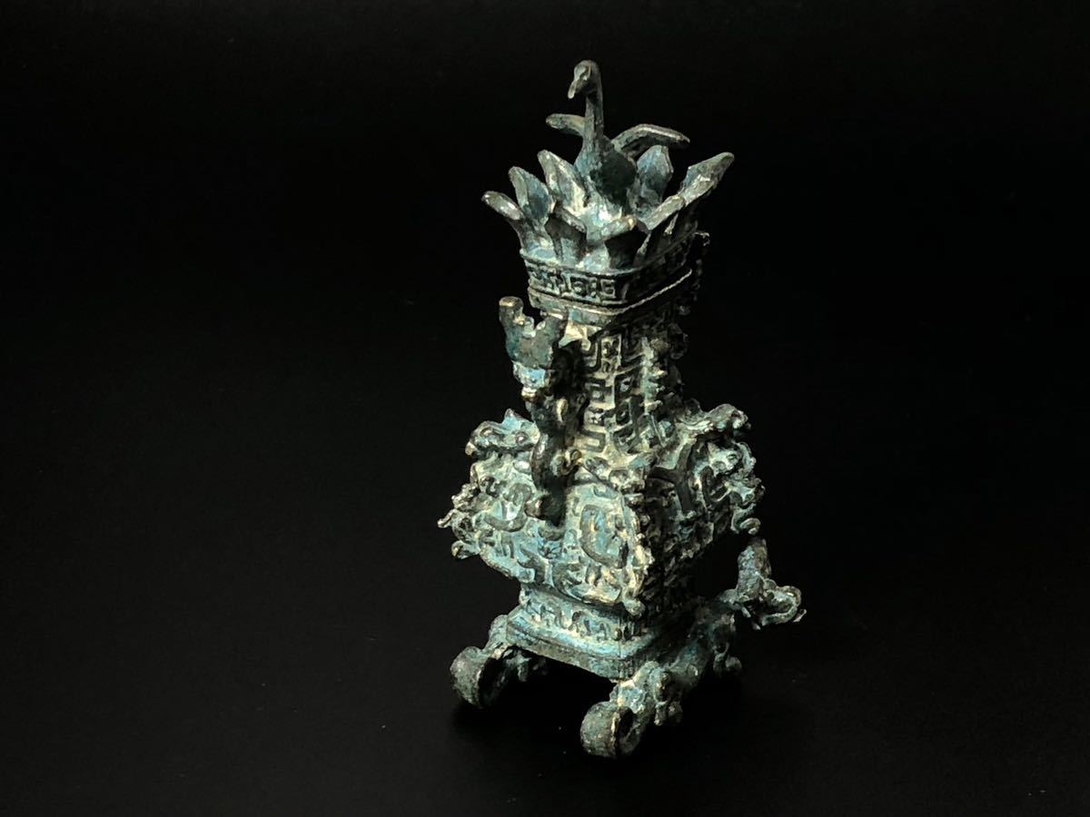 春秋戦国 戦漢 青銅器 青銅蓮鶴 角壺 置物 古美術 レア コレクション 