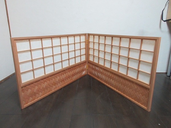 I10917 【 美品 茶道具 杉縁 腰風炉先屏風 両面使い 裏アジロ 網代