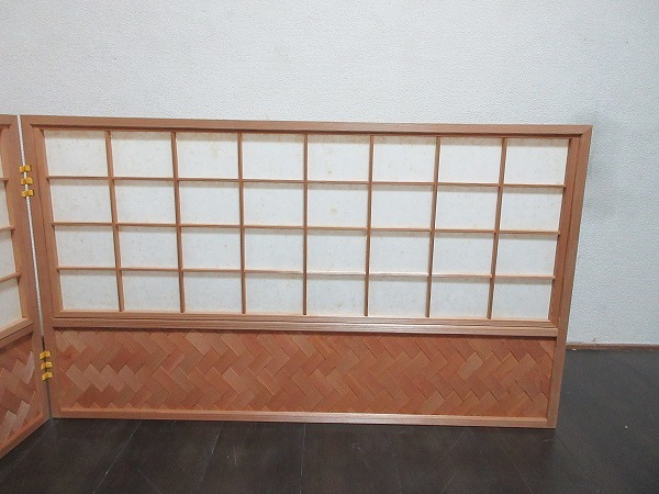 I10917 【 美品 茶道具 杉縁 腰風炉先屏風 両面使い 裏アジロ 網代