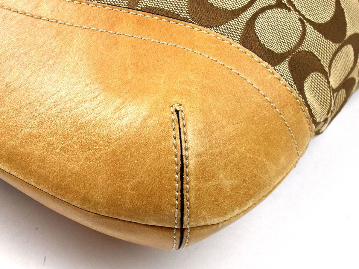 166715 COACH コーチ ショルダーバッグ 斜めがけ 3593 キャンバス レザー 革 ベージュ ブラウン シグネチャー レディース ...