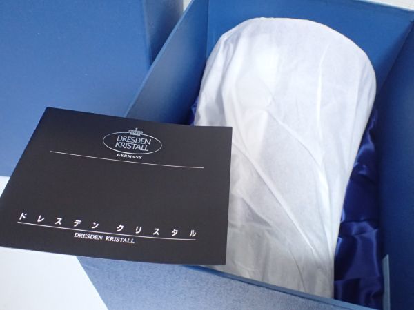 豊F824/1J自☆美品 DRESDEN KRISTALL ドレスデン クリスタル カットガラス 26.3cm 花瓶 フラワーベース 花器 Schonborn Germany ブルー☆_4