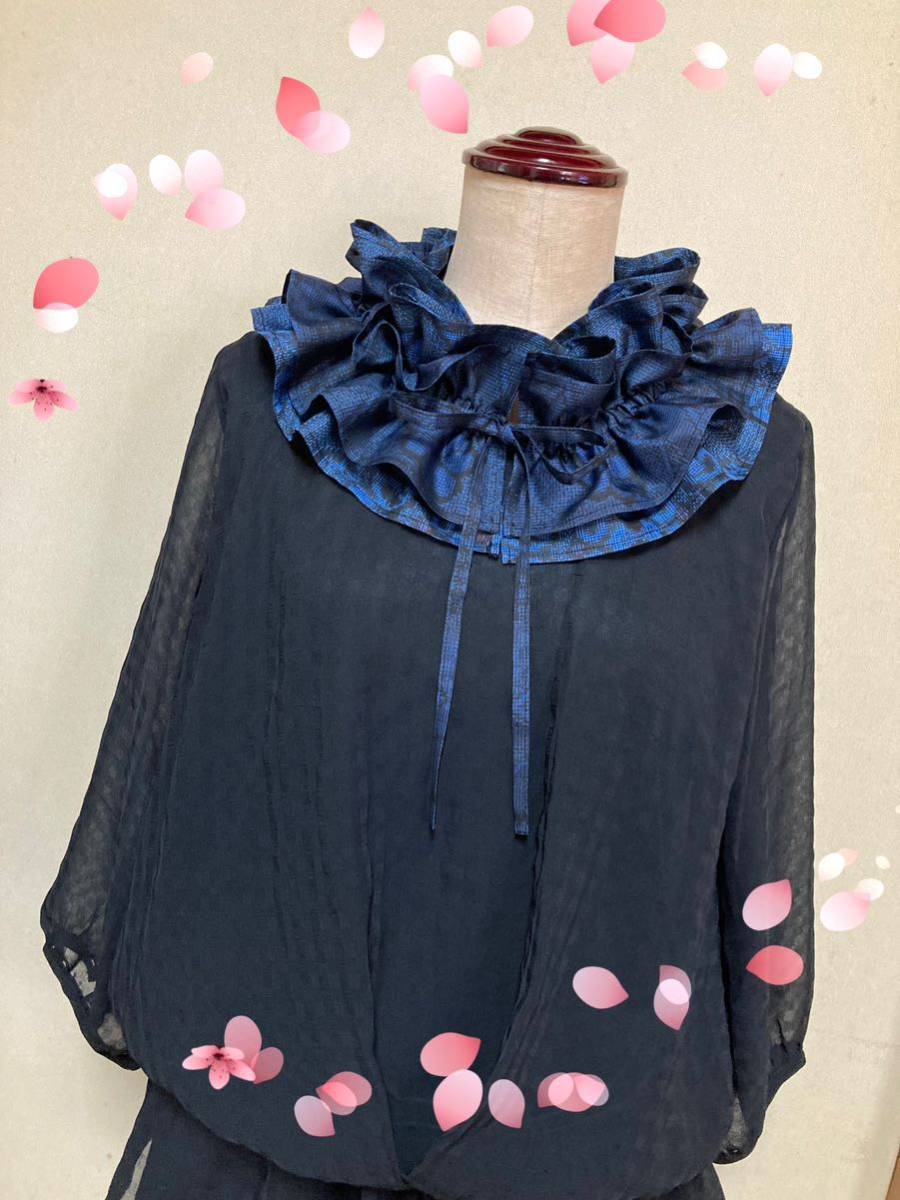 大島紬＋大島紬/付け襟/フリルスカーフ/スヌード/ハンドメイド/着物 