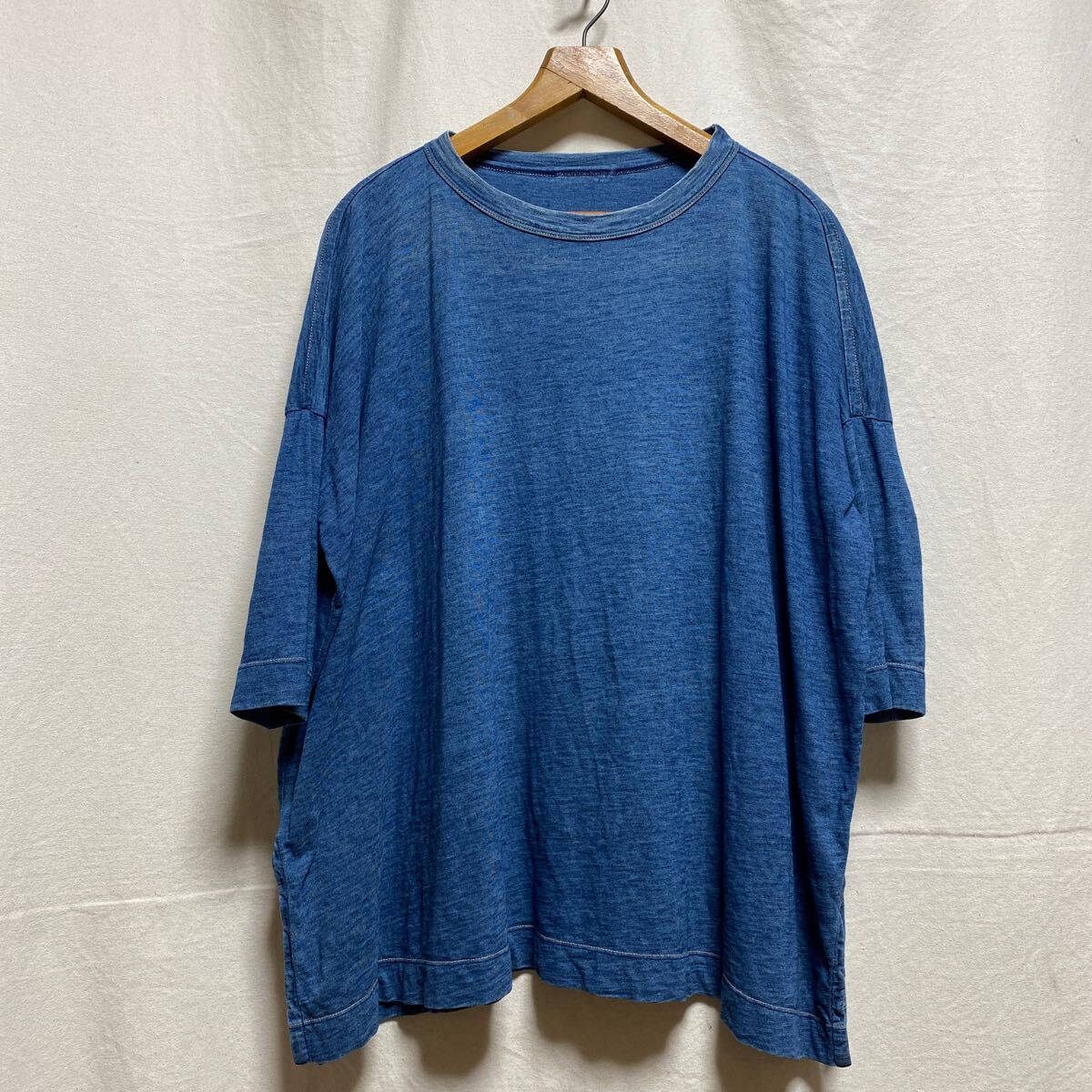 45rpm インディゴ染め ワイドシルエットTシャツ 五分袖 クルーネック