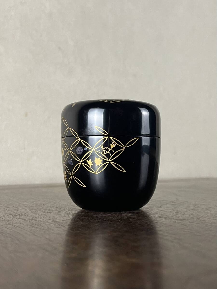 蒔絵師【宮田宗景】作 七宝蒔絵 中棗 金彩 螺鈿細工 茶道具 木製漆器