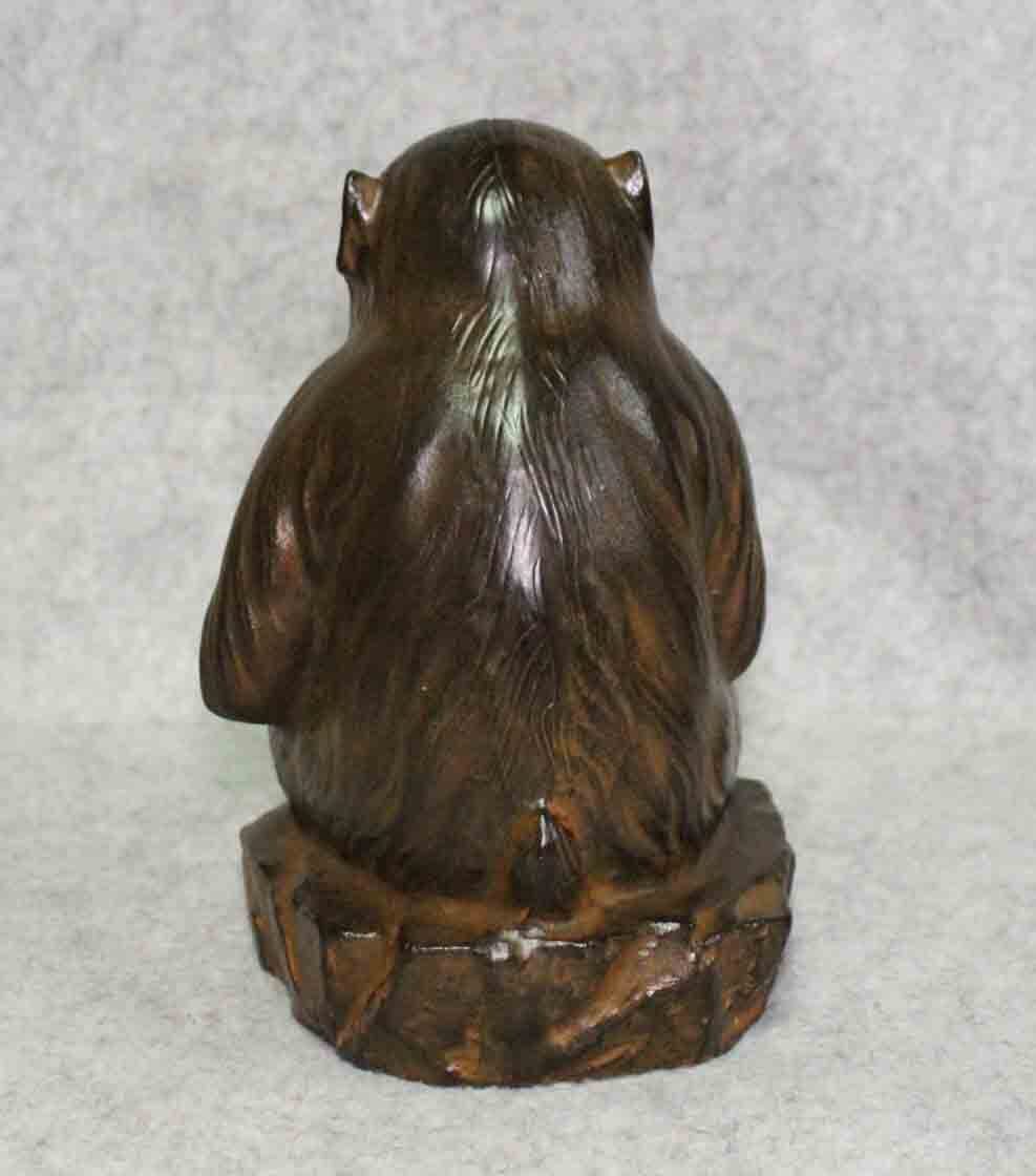 金属工芸◇猿 置物 在銘 19cm◇渡辺 環水 鉄製 桃を持つサル monkey 日