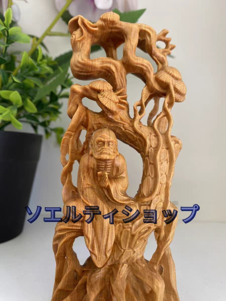 高級天然ツゲ木彫り達磨像 : [華能] 達磨大師立像 新品 神像 新品 達磨大師