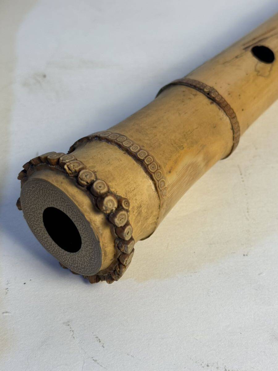 古管 尺八 在銘 『 竹風 』 和楽器 中継 銀巻 縦笛 竹製 琴古流 骨董