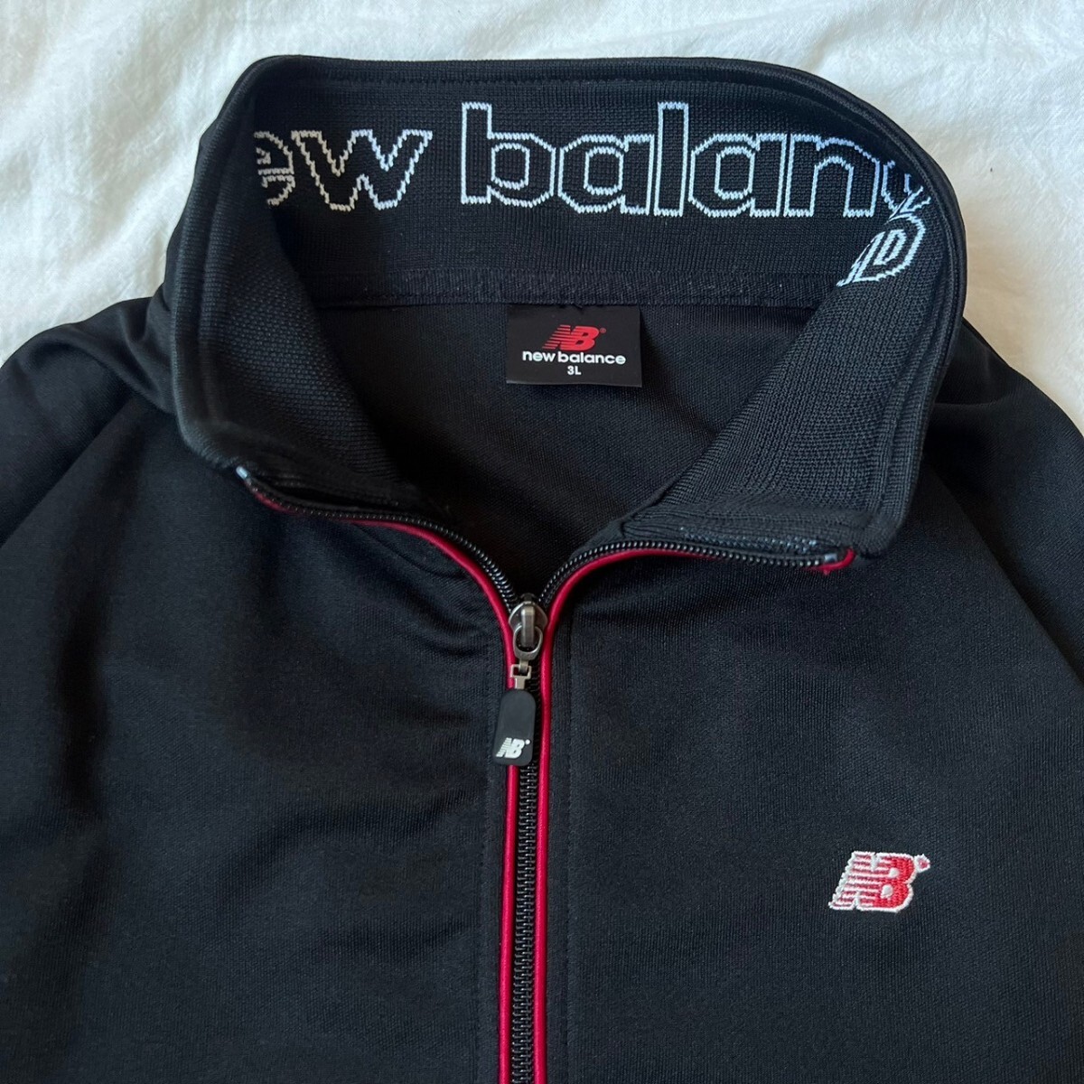 【大人気】NB new balance ニューバランス ジャージ トラックジャケット 胸ロゴ 刺繍 ブラック 3L 希少_4