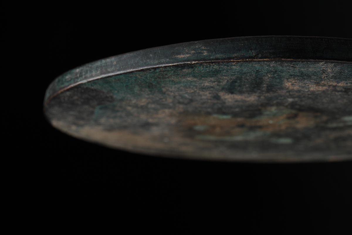 ET956 中国美術 唐物 古鏡・四山字紋鏡 径9cm 重134g・古銅鏡・唐鏡