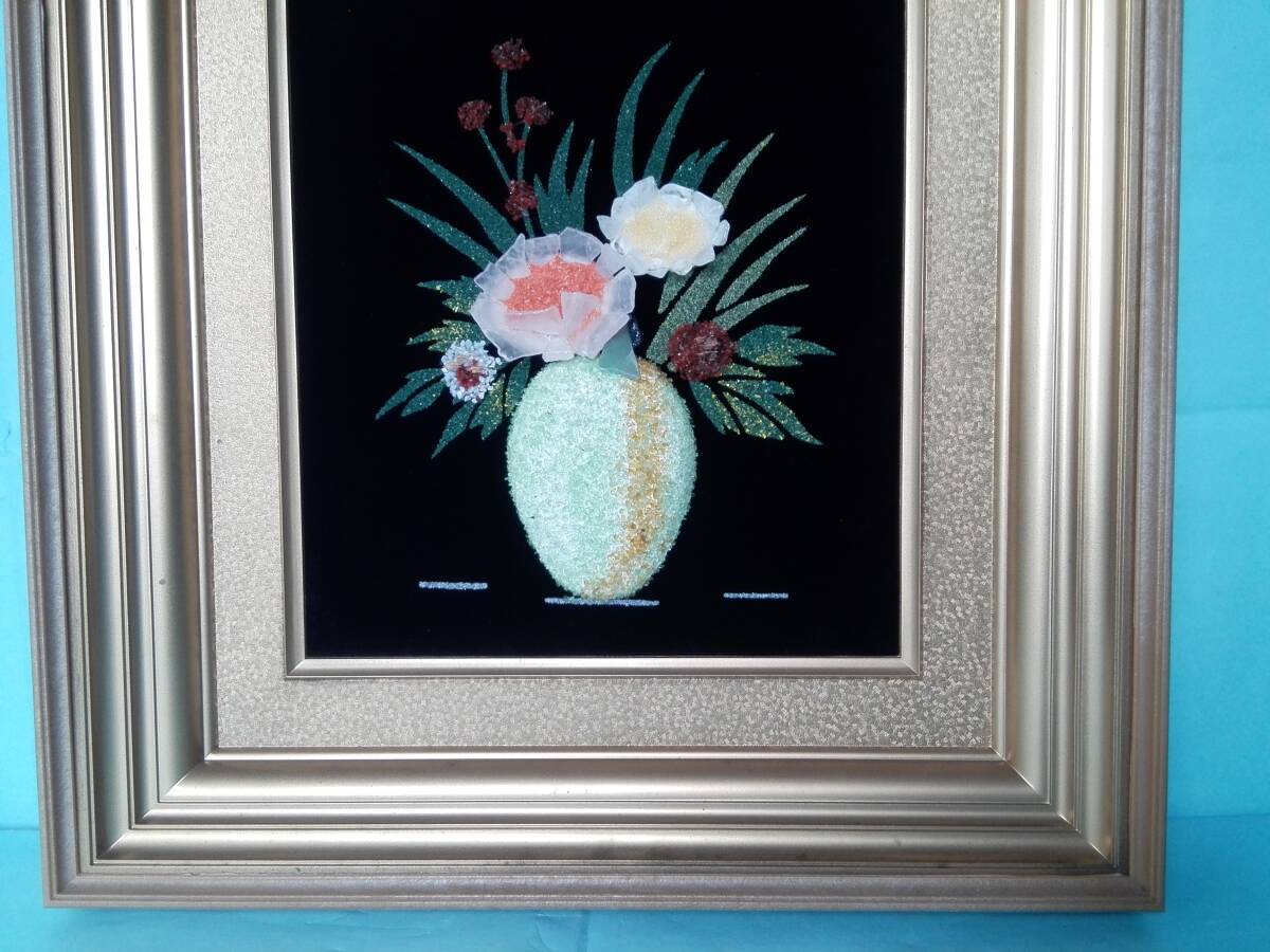 宝石画 貴石画 ストーンアート 【花】 額装 ガラス入り額 40，5