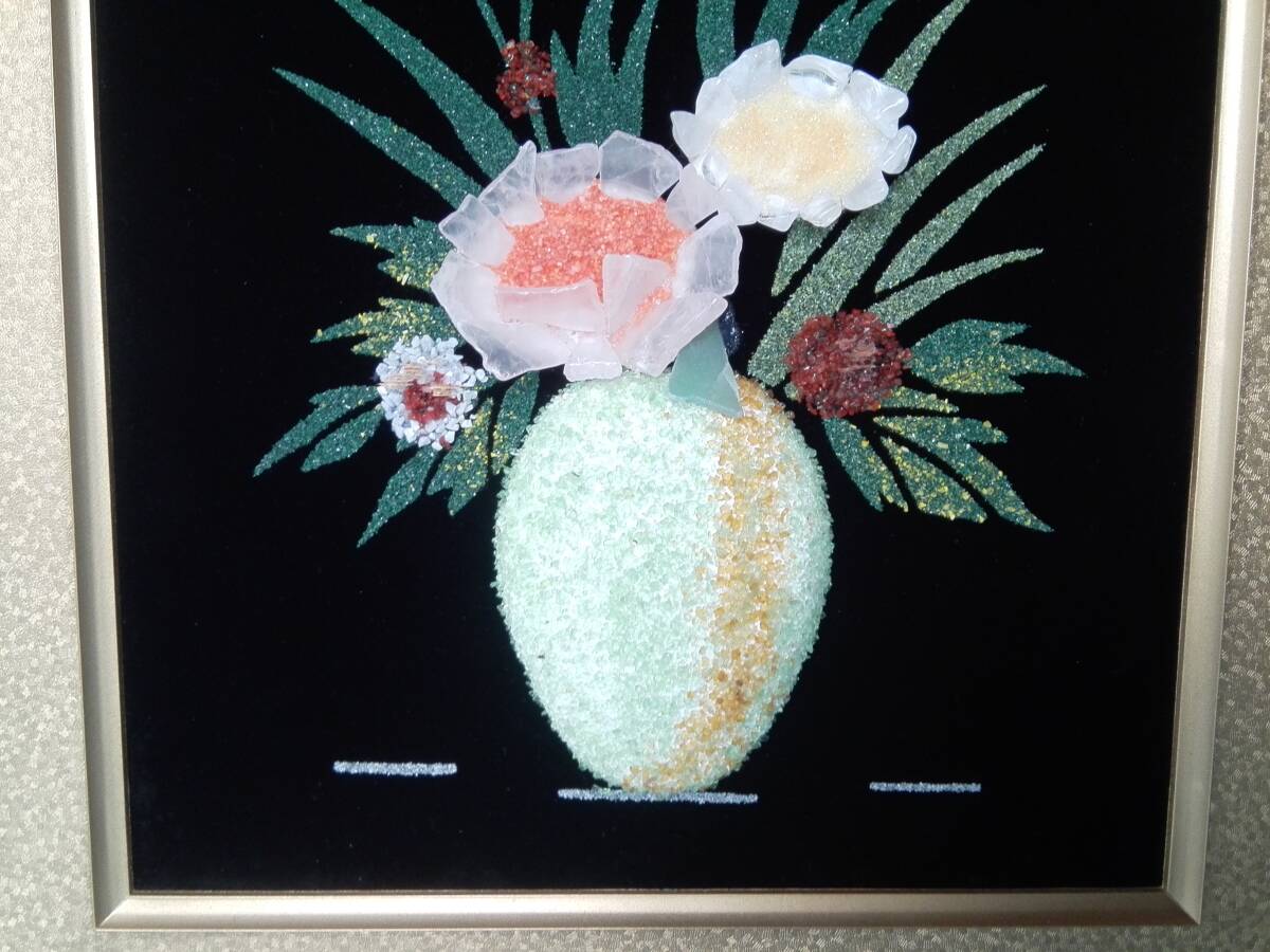 宝石画 貴石画 ストーンアート 【花】 額装 ガラス入り額 40，5