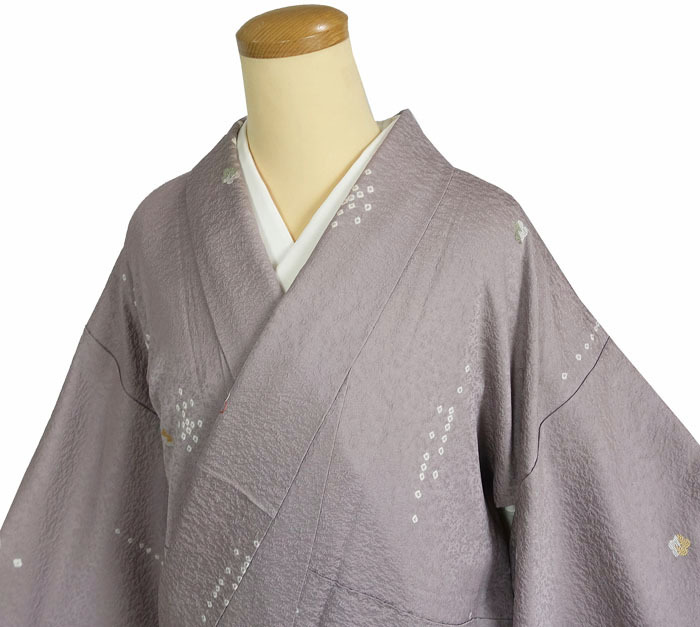 単衣のきもの 小紋 紋意匠 絞りと刺繍柄 正絹 11437