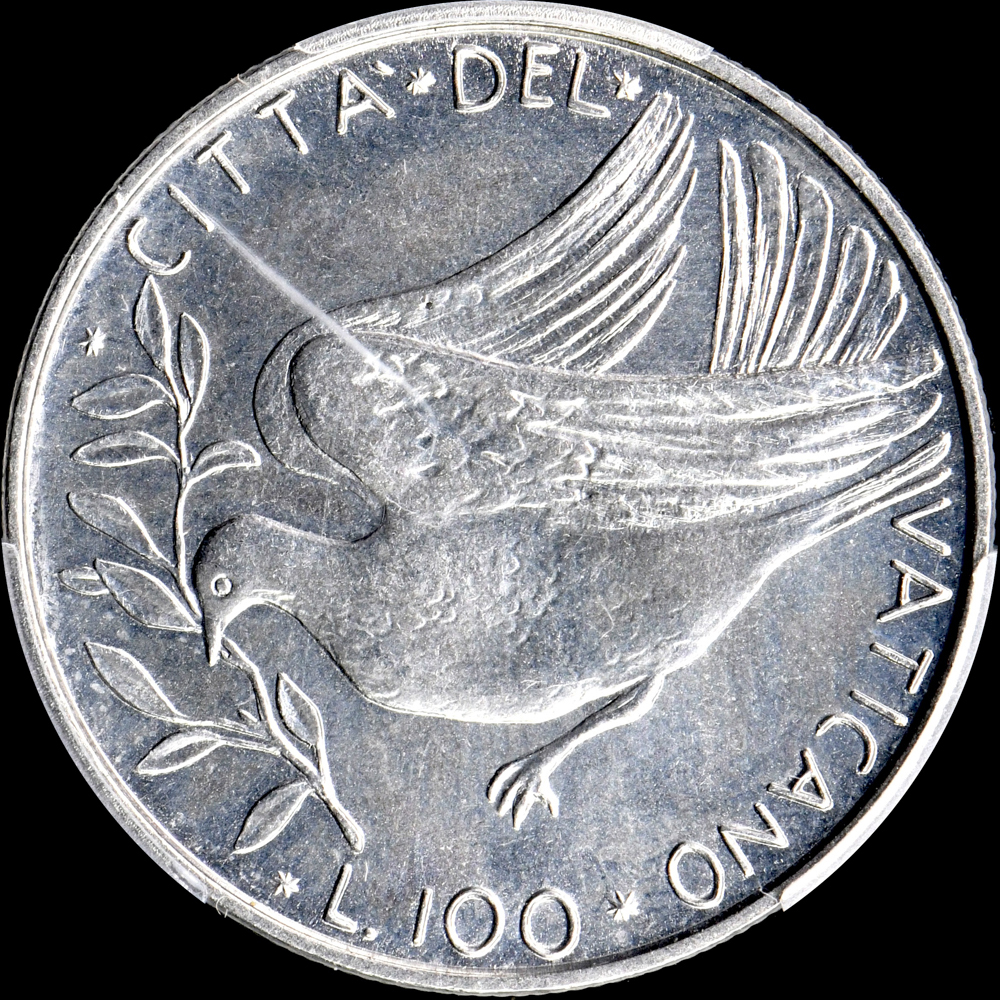 ☆土終 【PCGS MS65 P社準最高鑑定】1974 バチカン 100L 完全未使用
