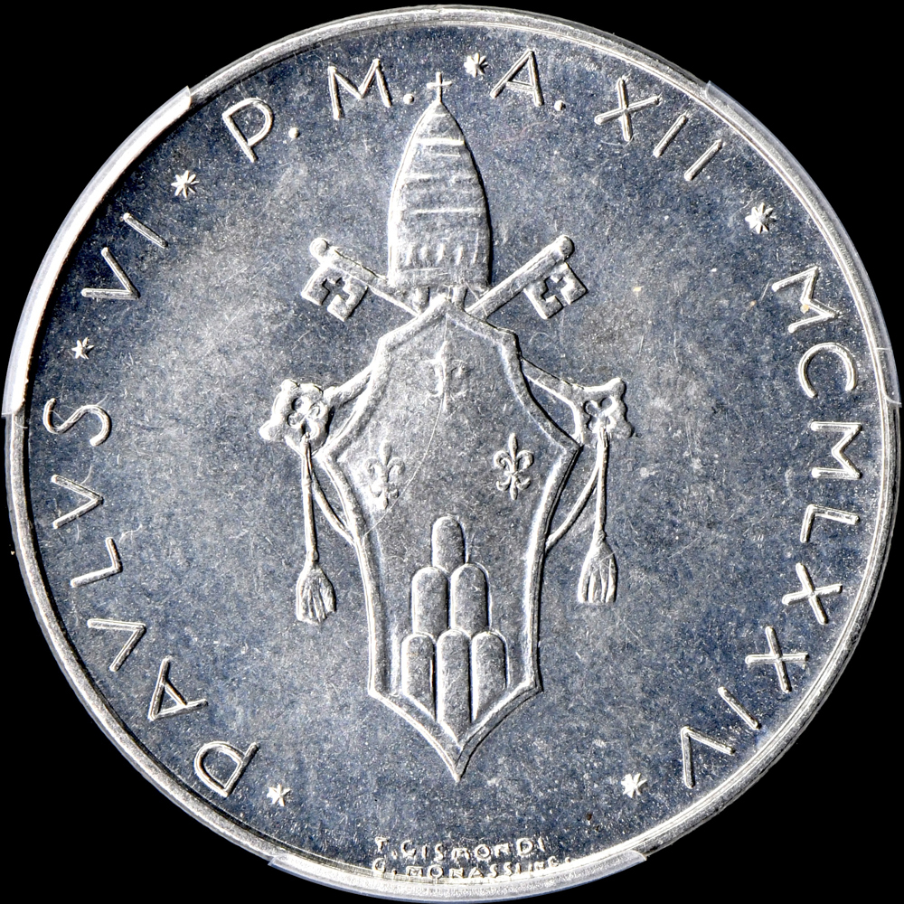 ☆土終 【PCGS MS65 P社準最高鑑定】1974 バチカン 100L 完全未使用