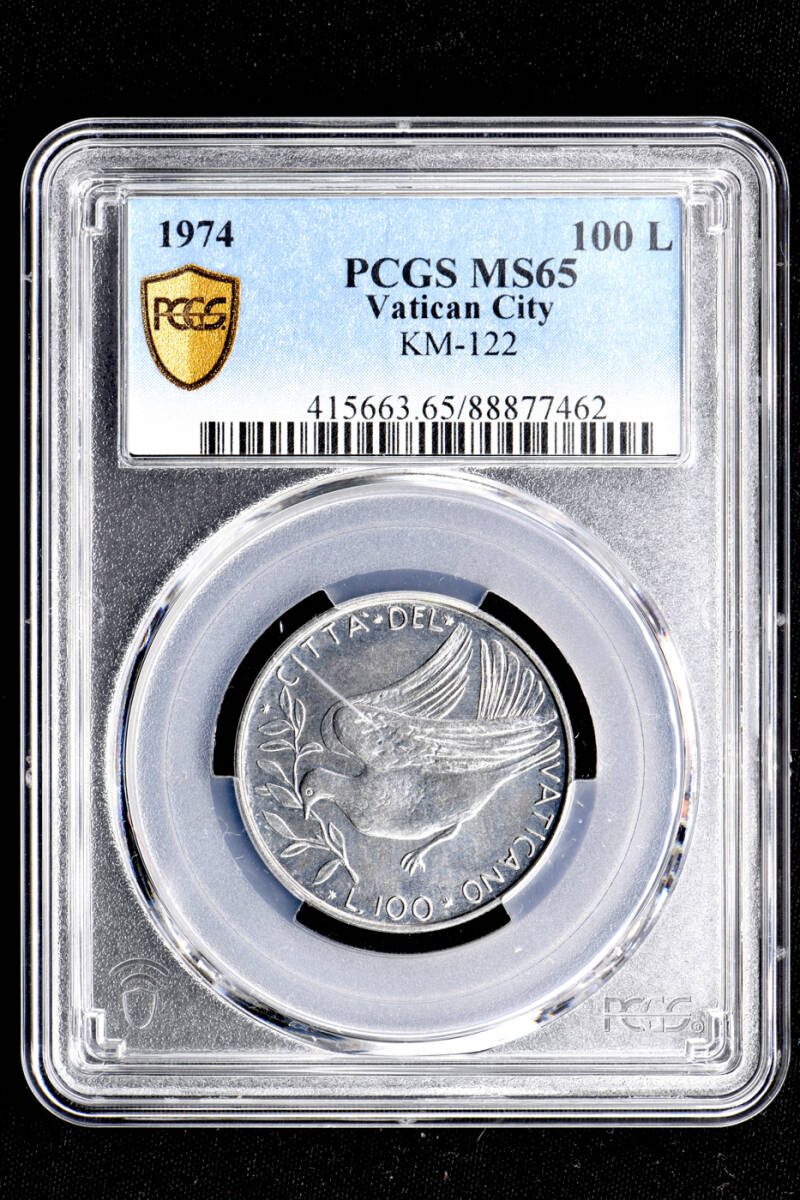 ☆土終 【PCGS MS65 P社準最高鑑定】1974 バチカン 100L 完全未使用