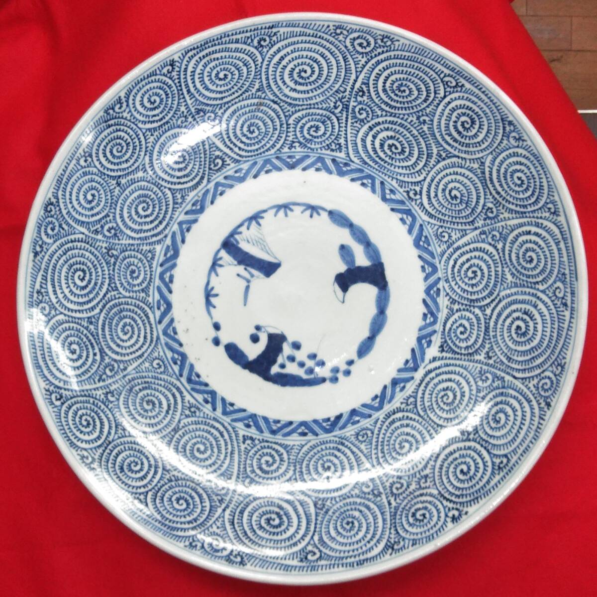 大皿□渦福「江戸中期」蛸唐草紋古伊万里染付大皿 大鉢 菓子器 時代物