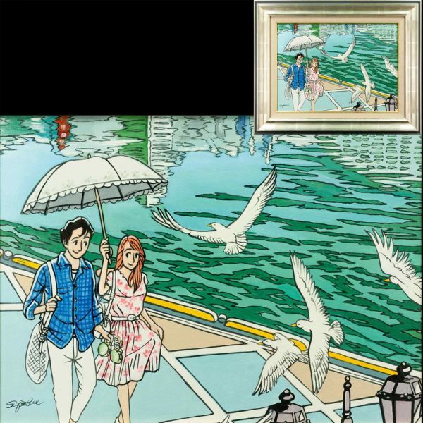 作者不明『港に吹く風』油彩 手描き 表サイン 裏サイン P8号 額装/検索