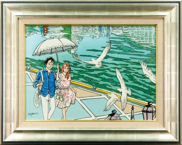 作者不明『港に吹く風』油彩 手描き 表サイン 裏サイン P8号 額装/検索