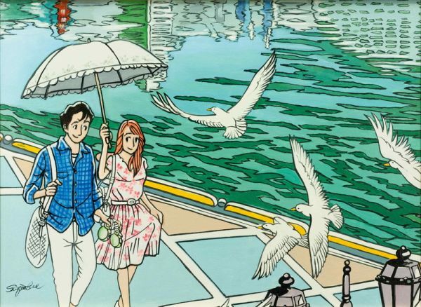 作者不明『港に吹く風』油彩 手描き 表サイン 裏サイン P8号 額装/検索